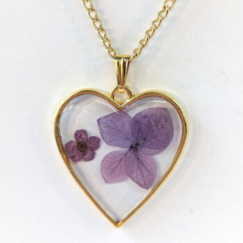 Heart Real Dried Purple Daisy Flowers Resin Necklace - Image 5