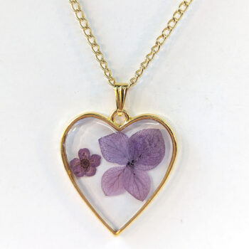 Heart Real Dried Purple Daisy Flowers Resin Necklace - Image 4