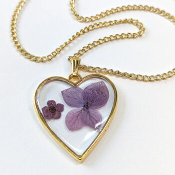 Heart Real Dried Purple Daisy Flowers Resin Necklace - Image 6