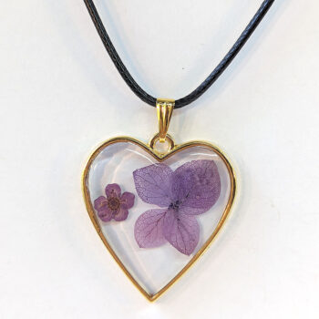 Heart Real Dried Purple Daisy Flowers Resin Necklace - Image 2