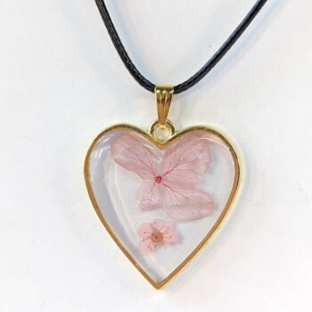 Heart Real Dried Pink Daisy Flowers Resin Necklace - Image 2