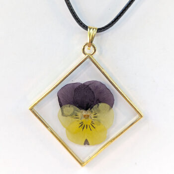 Diamond Real Dried Yellow Purple Pansy Flower Resin Necklace - Image 4