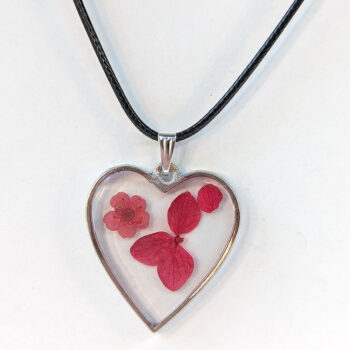 Heart Real Dried Red Daisy Flowers Resin Necklace - Image 2