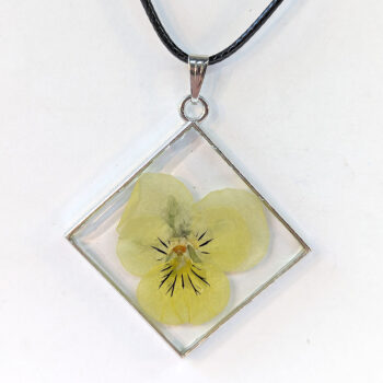 Diamond Real Dried Yellow Pansy Flower Resin Necklace - Image 3