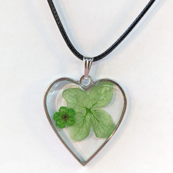 Heart Real Dried Green Flowers Resin Necklace - Image 2