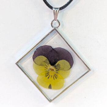 Diamond Real Dried Yellow Purple Pansy Flower Resin Necklace - Image 3