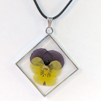 Diamond Real Dried Yellow Purple Pansy Flower Resin Necklace - Image 2