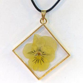 Diamond Real Dried Yellow Pansy Flower Resin Necklace - Image 2