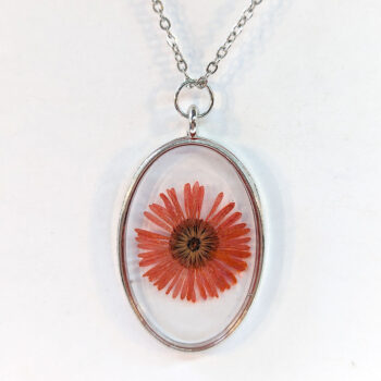 Oval Real Dried Red Daisy Flower Resin Necklace - Image 5