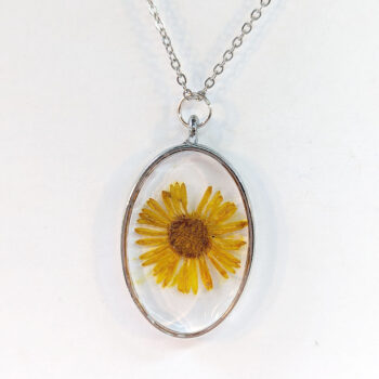 Oval Real Dried Yellow Daisy Flower Resin Necklace - Image 10