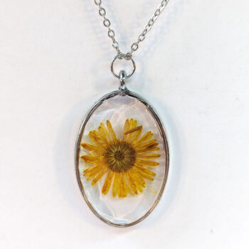 Oval Real Dried Yellow Daisy Flower Resin Necklace - Image 9