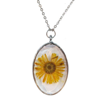 Oval Real Dried Yellow Daisy Flower Resin Necklace