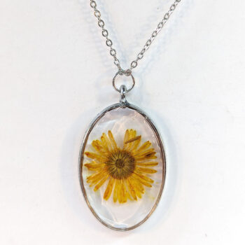 Oval Real Dried Yellow Daisy Flower Resin Necklace - Image 8