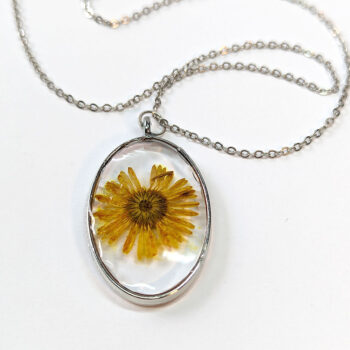 Oval Real Dried Yellow Daisy Flower Resin Necklace