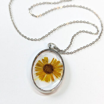 Oval Real Dried Yellow Daisy Flower Resin Necklace - Image 6