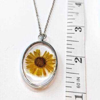 Oval Real Dried Yellow Daisy Flower Resin Necklace - Image 5