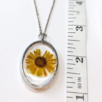 Oval Real Dried Yellow Daisy Flower Resin Necklace - Image 4