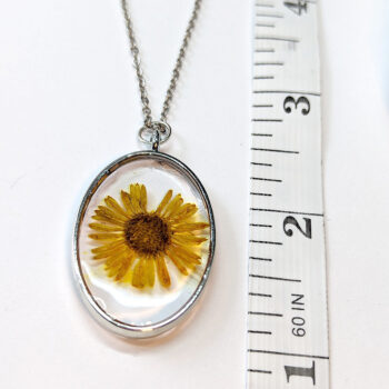 Oval Real Dried Yellow Daisy Flower Resin Necklace - Image 3