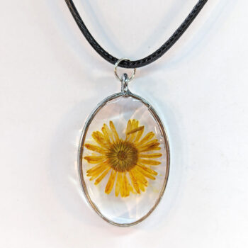 Oval Real Dried Yellow Daisy Flower Resin Necklace - Image 2