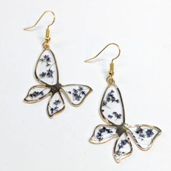 Blue Real Dried Flowers Resin Butterfly Earrings Gold - Image 4