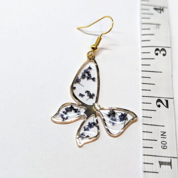 Blue Real Dried Flowers Resin Butterfly Earrings Gold - Image 5