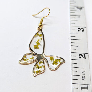 Yellow Real Dried Flowers Resin Butterfly Earrings Gold - Image 2