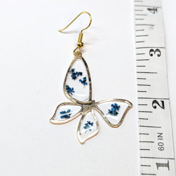 Blue Real Dried Flowers Resin Butterfly Earrings Gold - Image 2