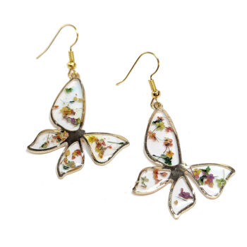 Colorful Real Dried Flowers Resin Butterfly Earrings Gold