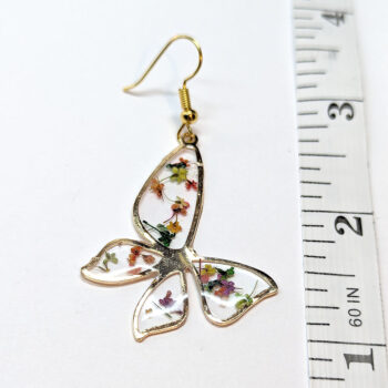 Colorful Real Dried Flowers Resin Butterfly Earrings Gold - Image 2