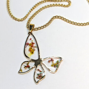 Butterfly Real Dried Colorful Flowers Resin Necklace Gold - Image 7