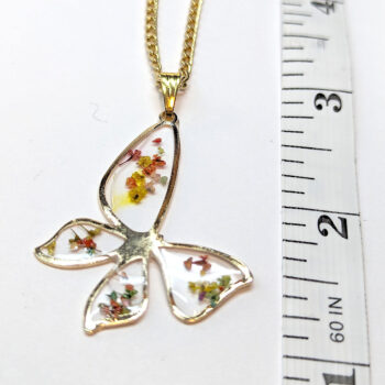 Butterfly Real Dried Colorful Flowers Resin Necklace Gold - Image 3