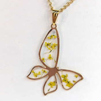 Butterfly Real Dried Yellow Flowers Resin Necklace Gold - Image 5