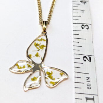 Butterfly Real Dried Yellow Flowers Resin Necklace Gold - Image 3