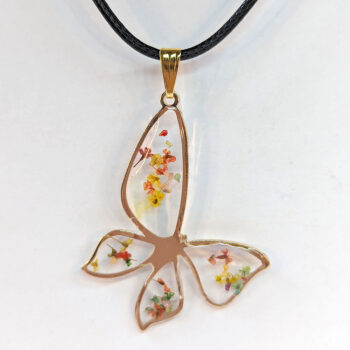 Butterfly Real Dried Colorful Flowers Resin Necklace Gold - Image 2