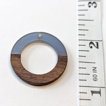 Steel Blue Hollow Circle Round Hoop Resin Geometric Wood Pendant - Image 2