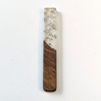 Clear Silver Leaf Long Rectangle Resin Wood Pendant