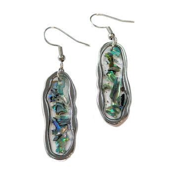 Silver Stainless Steel Oval Irregular Resin Abalone Shell Earrings