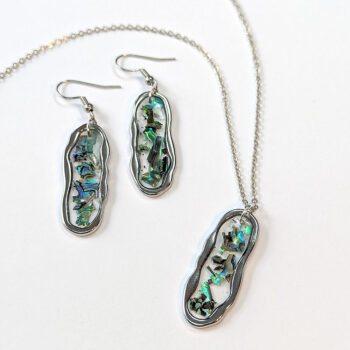 Silver Stainless Steel Oval Irregular Resin Abalone Shell Necklace - Image 4