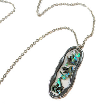 Silver Stainless Steel Oval Irregular Resin Abalone Shell Necklace