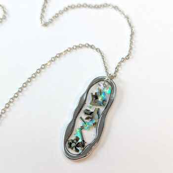 Silver Stainless Steel Oval Irregular Resin Abalone Shell Necklace - Image 3