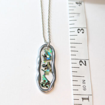 Silver Stainless Steel Oval Irregular Resin Abalone Shell Necklace - Image 2