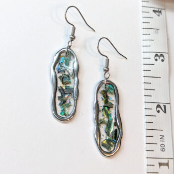 Silver Stainless Steel Oval Irregular Resin Abalone Shell Earrings - Image 2