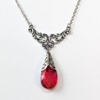 Antique Silver Red Teardrop Crystal Drop Vintage Style Necklace - Image 3