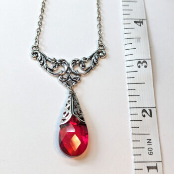 Antique Silver Red Teardrop Crystal Drop Vintage Style Necklace - Image 2