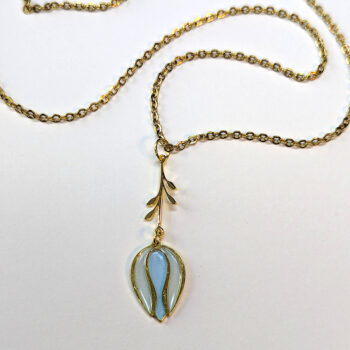 Gold Stainless Steel Dangle Tulip Flower Resin Necklace - Image 3