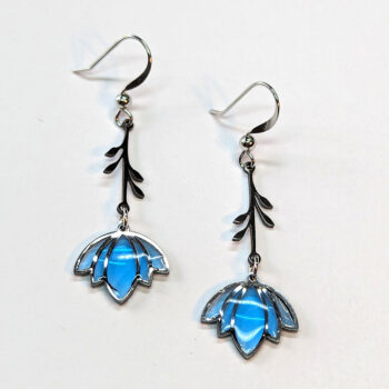 Silver Stainless Steel Dangle Flower Resin Earrings