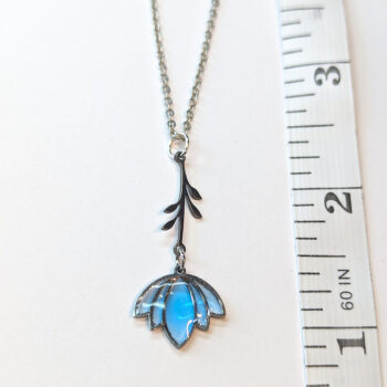 Silver Stainless Steel Dangle Flower Resin Necklace - Image 2