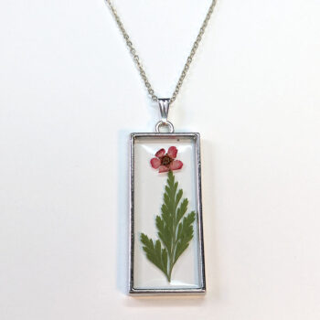 Long Rectangle Real Dried Red Flower Furn Leaf Resin Necklace - Image 3