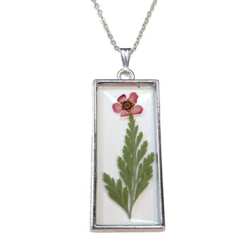 Long Rectangle Real Dried Red Flower Furn Leaf Resin Necklace