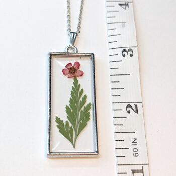 Long Rectangle Real Dried Red Flower Furn Leaf Resin Necklace - Image 2